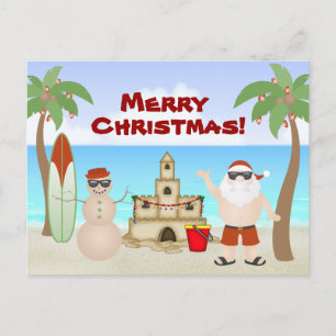 Cute Santa at the Beach Tropical Christmas Holiday Postcard