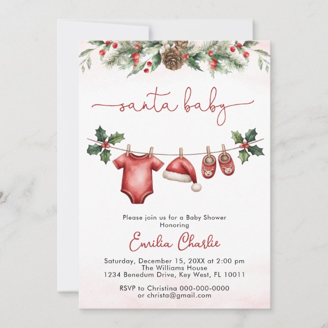 Cute santa baby christmas  Clothesline baby shower Invitation (Front)