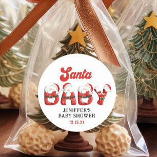 Cute Santa Baby Christmas Holiday Baby Shower Classic Round Sticker