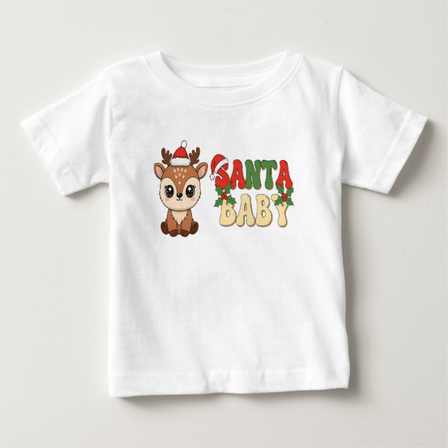 Cute Santa Baby Deer Baby T-Shirt (Front)