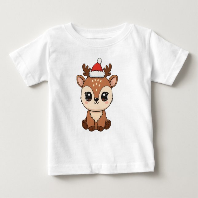 Cute Santa Baby Deer Baby T-Shirt (Front)