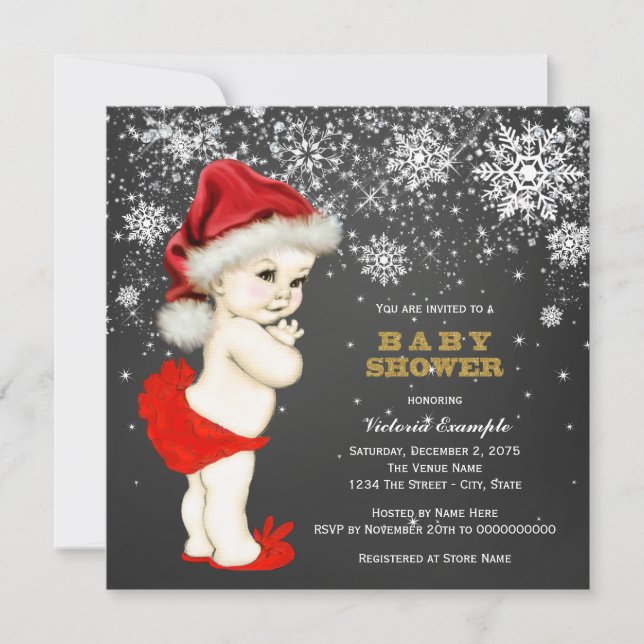 Cute Santa Baby Girl Snowflake Baby Shower Invitation (Front)