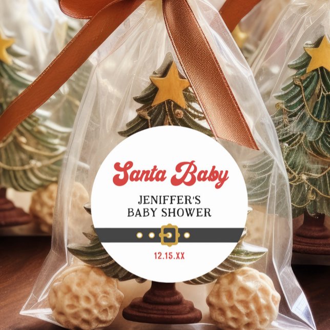 Cute Santa Baby Holiday Baby Shower Classic Round Sticker (Creator Uploaded)