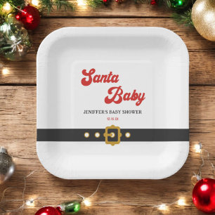 Cute Santa Baby Holiday Baby Shower Paper Plate
