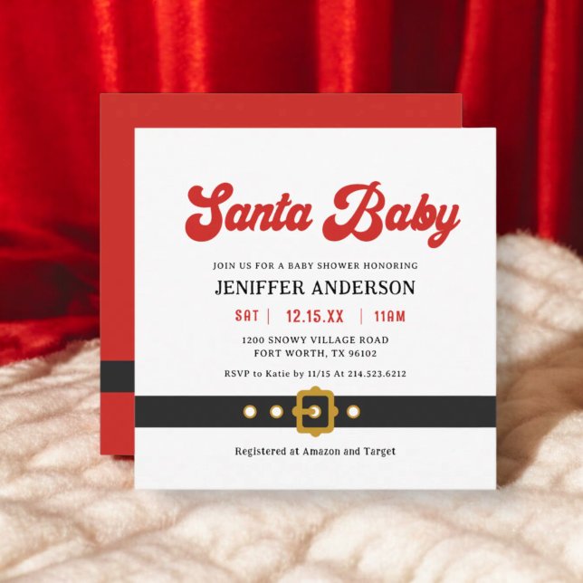 Cute Santa Baby Holiday Baby Shower Square Invitation (Creator Uploaded)