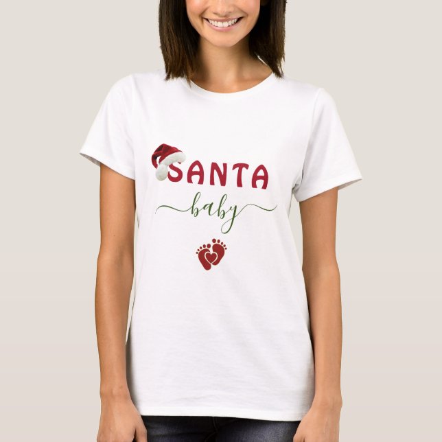 Cute Santa Baby Pregnancy Christmas Announcement T-Shirt (Front)