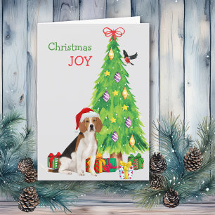 Cute Santa Beagle and Christmas Tree Holiday Card