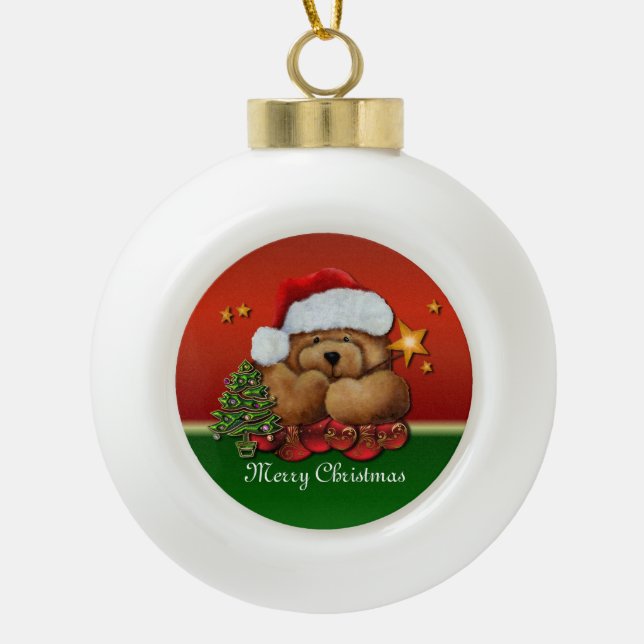 Cute Santa Bear Christmas Ball Ornament (Front)