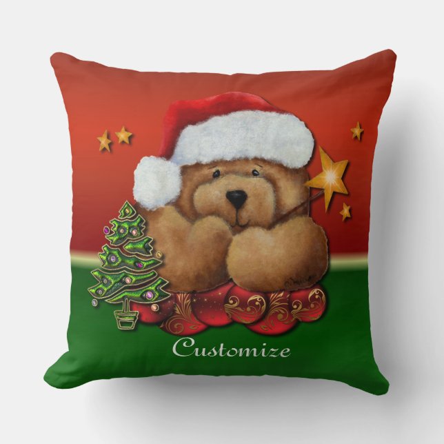 Cute Santa Bear Christmas Throw Pillow (Front)