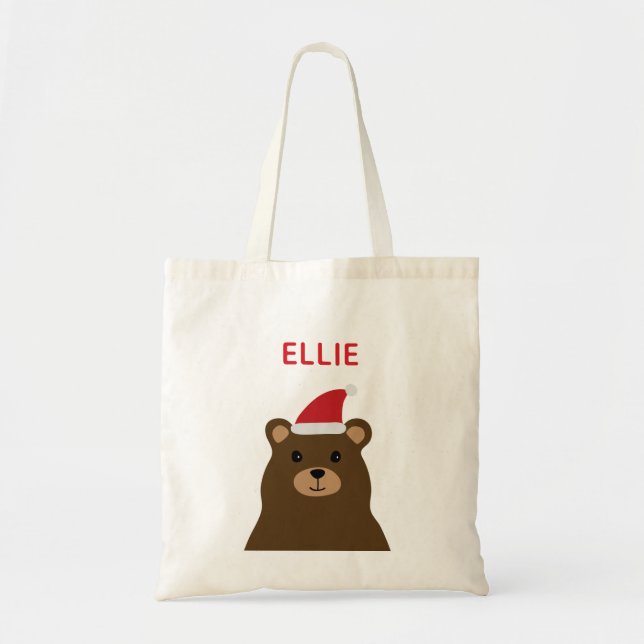 Cute Santa Bear Kids Holiday Christmas Tote Bag (Front)