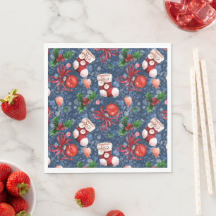 Cute Santa Boots Balls Red Holly Berries Christmas Napkin
