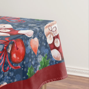 Cute Santa Boots Balls Red Holly Berries Christmas Tablecloth