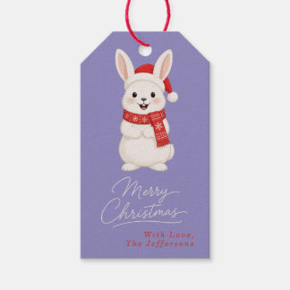 Cute Santa Bunny Christmas Purple Gift Tags