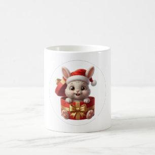Cute Santa Bunny in Christmas Gift Box Coffee Mug