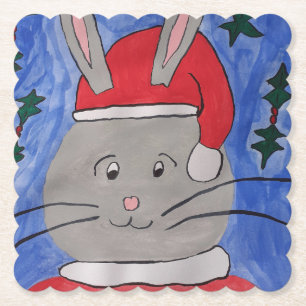 Cute Santa Bunny Paper Coaster