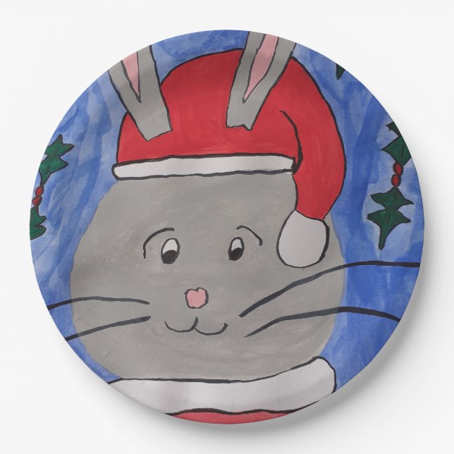 Cute Santa Bunny Paper Plate (Front)