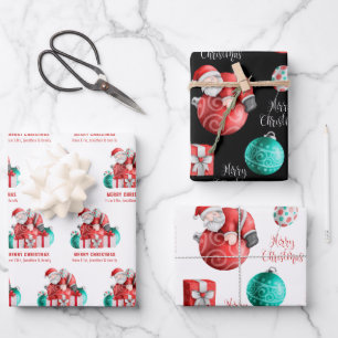 Cute Santa Cartoon Pattern Name Merry Christmas Wrapping Paper Sheet