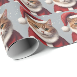 CUTE SANTA CAT CHRISTMAS WRAPPING PAPER