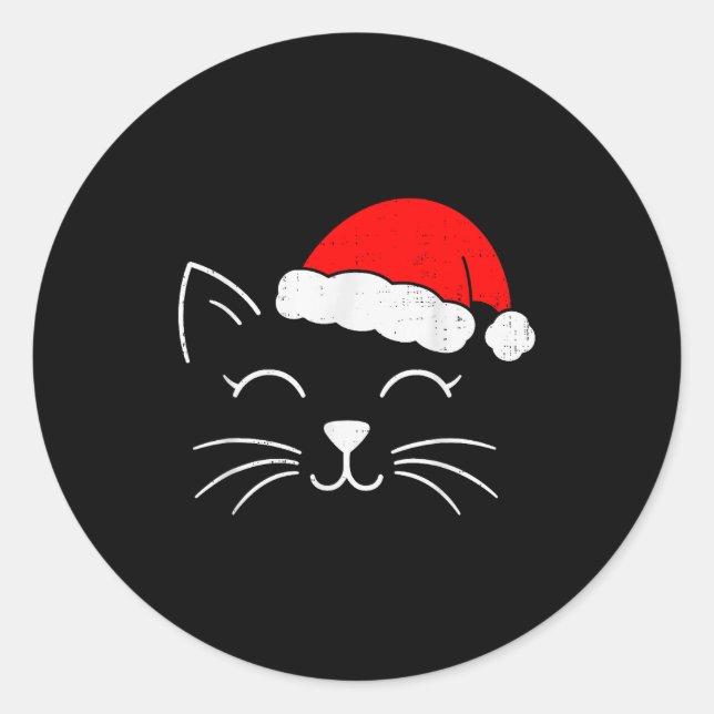 Cute Santa Cat Face Christmas Meow Kitty Pet Cat L Classic Round Sticker (Front)