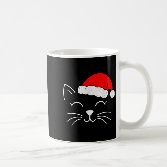 Cute Santa Cat Face Christmas Meow Kitty Pet Cat L Coffee Mug (Right)