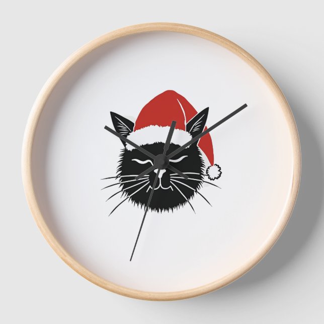 Cute Santa Cat Lover Christmas Men Women Kids T-Sh Clock (Front)