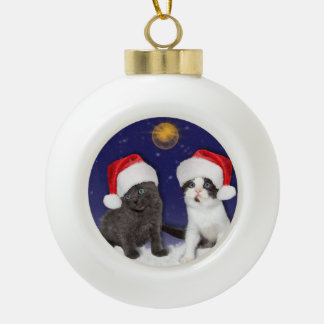 Cute Santa Cats Ceramic Ball Christmas Ornament