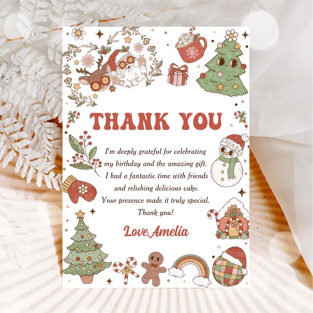 Cute Santa Christmas Birthday Party Thank You Card (Creator Uploaded)