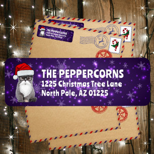 Cute Santa Christmas Cat Purple Return Address Label