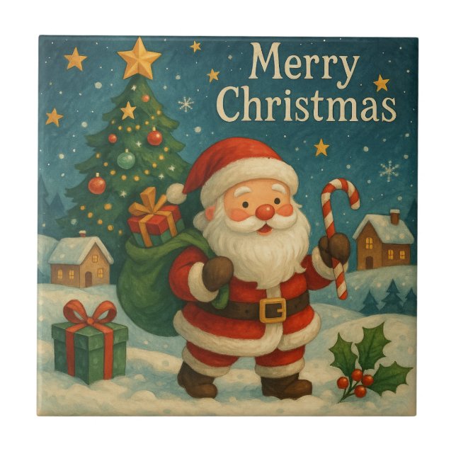 cute santa christmas ceramic tile (Front)