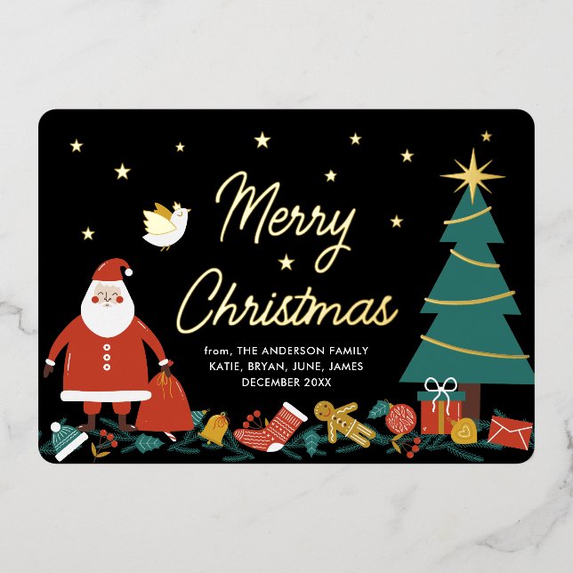 Cute Santa Christmas Foil Holiday Greeting Card (Front)