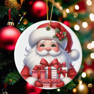 Cute Santa Christmas Gifts Add Name & Date Ceramic Ornament