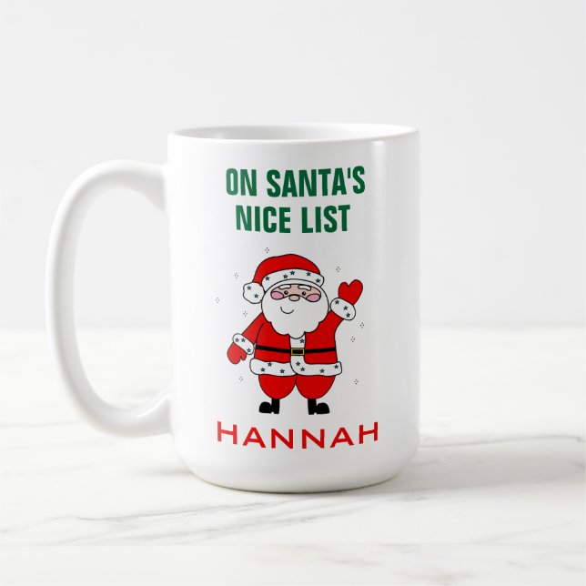 Cute Santa Christmas Nice List Add Name Coffee Mug (Left)