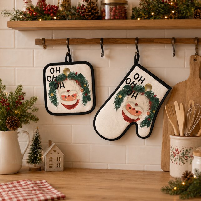 Cute Santa Christmas Oven Mitt & Pot Holder Set (Creator Uploaded)