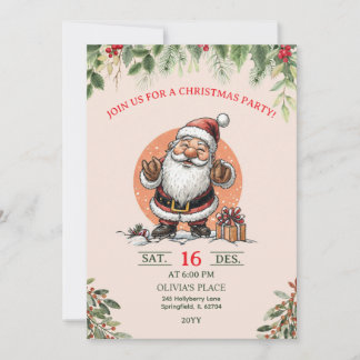 Cute Santa Christmas Party Invitation 