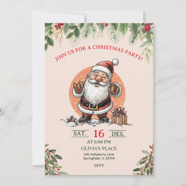 Cute Santa Christmas Party Invitation  (Front)