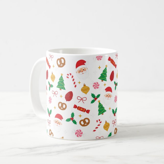 Cute Santa & Christmas Treats Pattern Mug (Front Left)