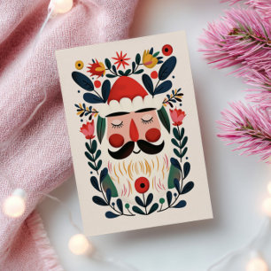 Cute Santa Claus Abstract Floral Retro Christmas Postcard