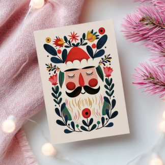 Cute Santa Claus Abstract Floral Retro Christmas Postcard