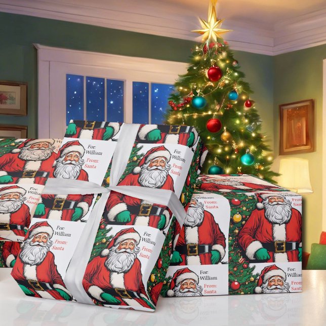 Cute Santa Claus Add To & From Names Christmas Wrapping Paper (Creator Uploaded)