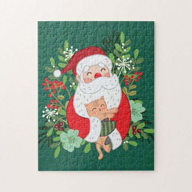 Cute Santa Claus And Cat Jigsaw Puzzle (Vertical)