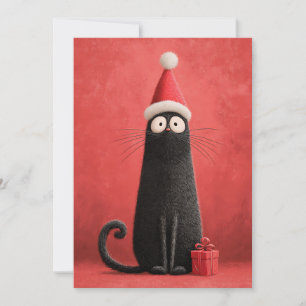 Cute Santa Claus Black Cat for Animal Lover Holiday Card