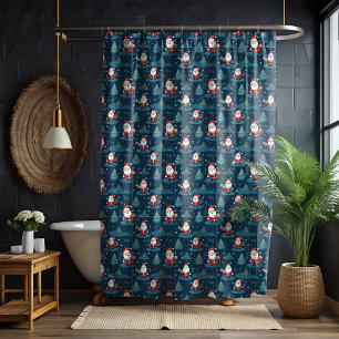 Cute Santa Claus Blue Christmas Shower Curtain