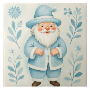 Cute Santa Claus, Blue Santa Design Art Ceramic Tile