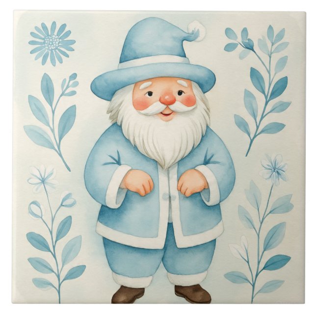 Cute Santa Claus, Blue Santa Design Art Ceramic Tile (Front)
