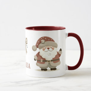 Cute Santa Claus & Bow Drawing Christmas Name Mug