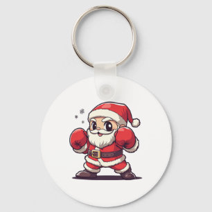 Cute Santa Claus Boxing - Holiday-themed Christmas Key Ring