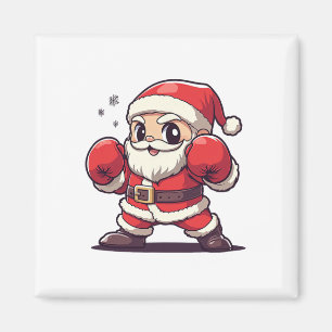 Cute Santa Claus Boxing - Holiday-themed Christmas Magnet