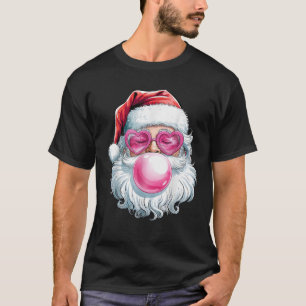 Cute Santa Claus Bubble Gum Pink Heart Sunglasses T-Shirt