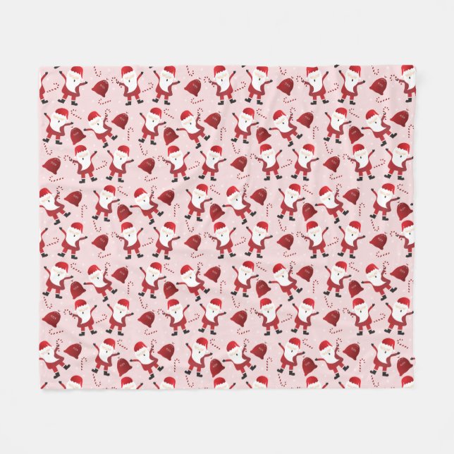 Cute Santa Claus Candy Cane Pattern Red Fleece Blanket (Front (Horizontal))