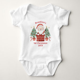 Cute Santa Claus Chimney Tree 1st Christmas Baby Bodysuit